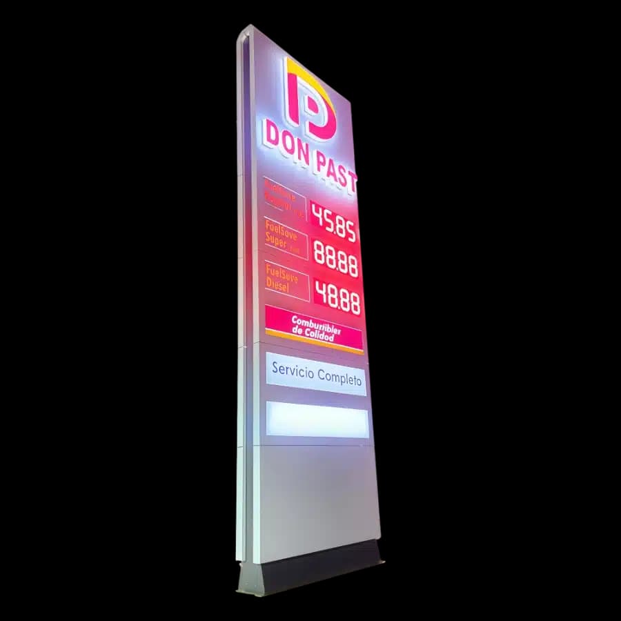 Tótem de precios para gasolinera Don Past fabricado por Avantgarde